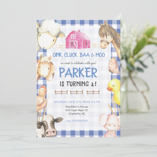 Boerderij Birthday Uitnodiging (Staand voorkant)