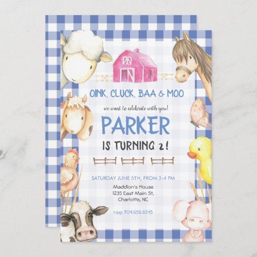 Boerderij Birthday Uitnodiging (Voorkant / Achterkant)