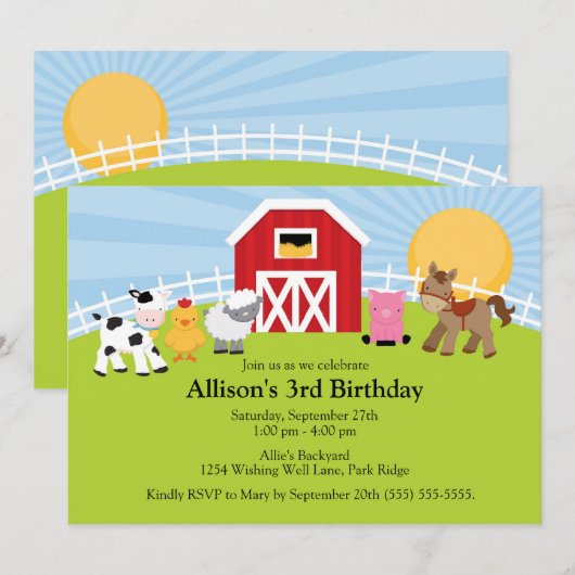 Boerderij Birthday Uitnodiging (Voorkant / Achterkant)