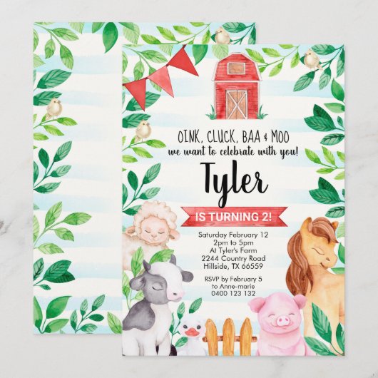 Boerderij Birthday Uitnodiging Boerderij (Voorkant / Achterkant)