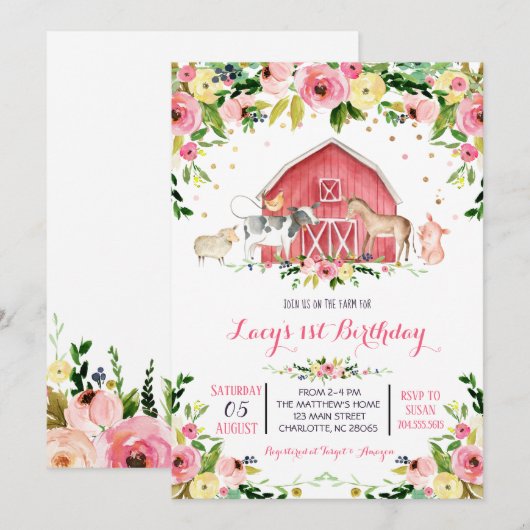 boerderij Birthday Uitnodiging, boerderij verjaard Kaart (Voorkant / Achterkant)