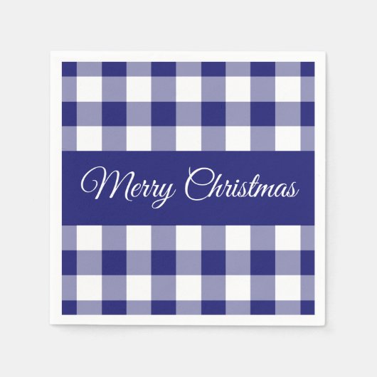 Boerderij Blauw Checks Vrolijk Kerstfeest Servet (Voorkant)