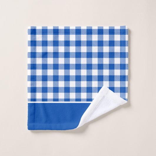 Boerderij Blauw en Wit Gingham Plaid Monogram Bad Handdoek (Wasdoekje)