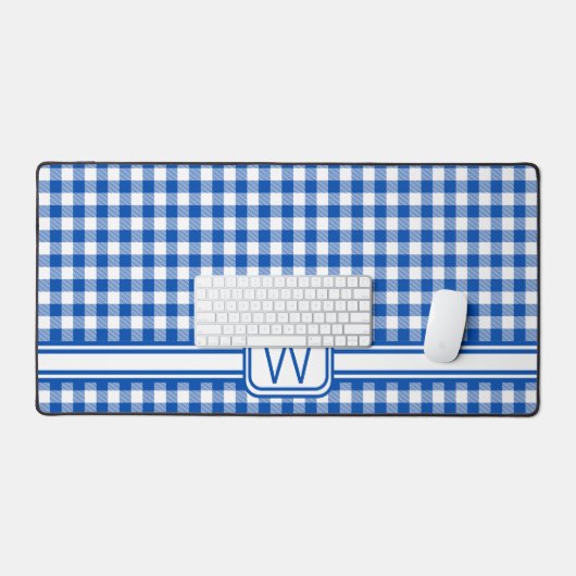 Boerderij Blauw en Wit Gingham Plaid Monogram Bureaumat (Keyboard & Muis)