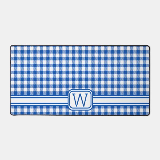 Boerderij Blauw en Wit Gingham Plaid Monogram Bureaumat (Voorkant)