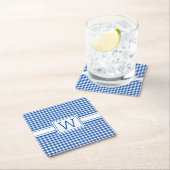 Boerderij Blauw en Wit Gingham Plaid Monogram Kartonnen Onderzetters (Insitu)