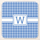 Boerderij Blauw en Wit Gingham Plaid Monogram Kartonnen Onderzetters (Voorkant)