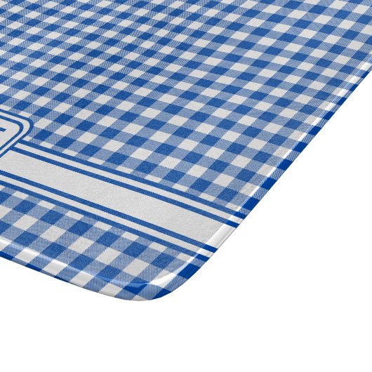 Boerderij Blauw en Wit Gingham Plaid Monogram Snijplank (Hoek)