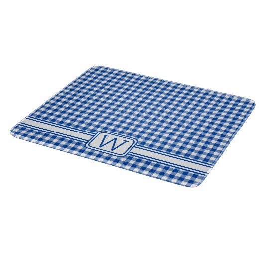 Boerderij Blauw en Wit Gingham Plaid Monogram Snijplank (Hoek)