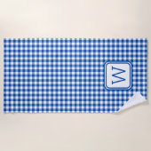 Boerderij Blauw en Wit Gingham Plaid Monogram Strandlaken (Voorkant)