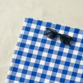 Boerderij Blauw en Wit Gingham Plaid Monogram Strandlaken (In situ)
