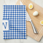Boerderij Blauw en Wit Gingham Plaid Monogram Theedoek (Quarter Fold)