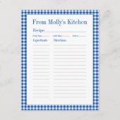 Boerderij Blauw en Wit Gingham Plaid Recept Informatiekaartje (Voorkant)