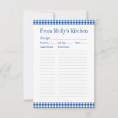 Boerderij Blauw en Wit Gingham Plaid Recept Notitiekaartje (Voorkant)