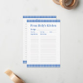 Boerderij Blauw en Wit Gingham Plaid Recept Notitiekaartje (Voorkant / Achterkant in situ)