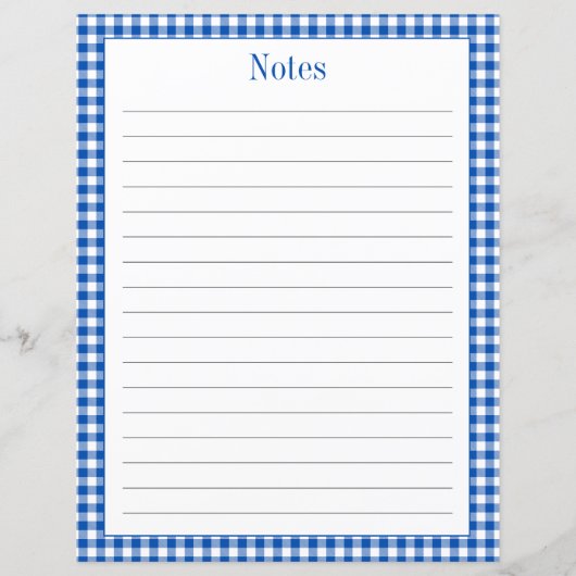 Boerderij Blauw en Wit Gingham Plaid Recept Pagina (Achterkant)