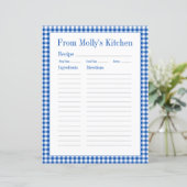 Boerderij Blauw en Wit Gingham Plaid Recept Pagina (Staand voorkant)