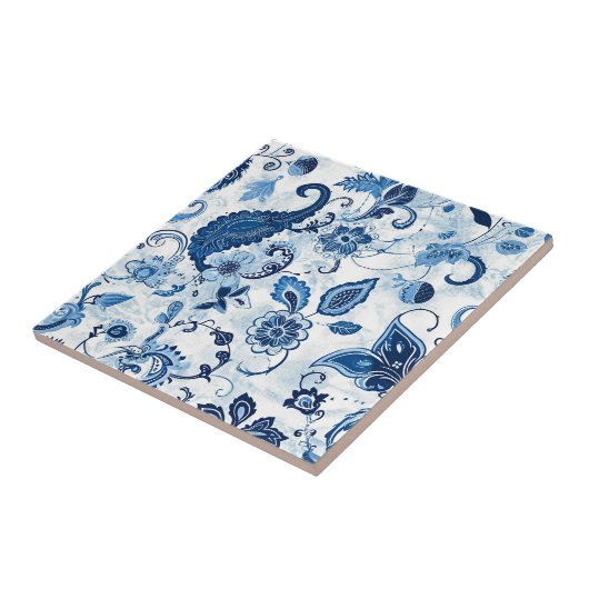 Boerderij Blauw en Witte Paisley Tegeltje (Zijkant)