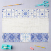 Boerderij Blauw Wit Geschilderde Tegel Hout Decoup Tissuepapier (Craft)