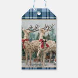 Boerderij Blauwe Buffalo Plaid Waterverf Rendier Cadeaulabel