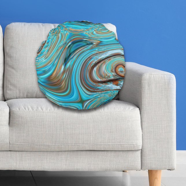boerderij blauwgroen blauw Woodgrain turquoise swi Rond Kussen (farmhouse teal blue Woodgrain turquoise swirls Round Pillow)