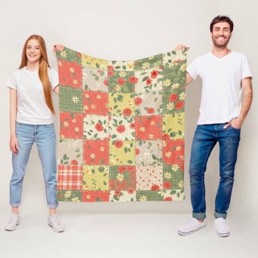 Boerderij Bloemen Patchwork Patroon Fleece Deken (In situ)