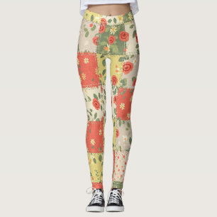 Boerderij Bloemen Patchwork Patroon Leggings