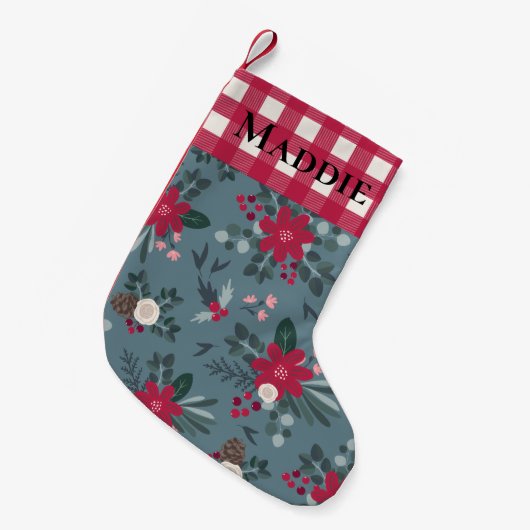 Boerderij Bloemen & Rood Wit Gingham Country Name Kleine Kerstsok (Voorkant (Hangend))