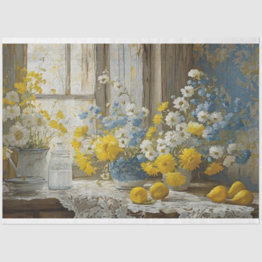 Boerderij Bloemen Rustieke  Textuur Decoupage Tissuepapier (Voorkant)