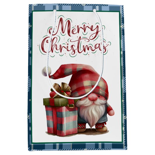 Boerderij Blue Buffalo Plaid Waterverf Red Gnome Medium Cadeauzakje (Voorkant)