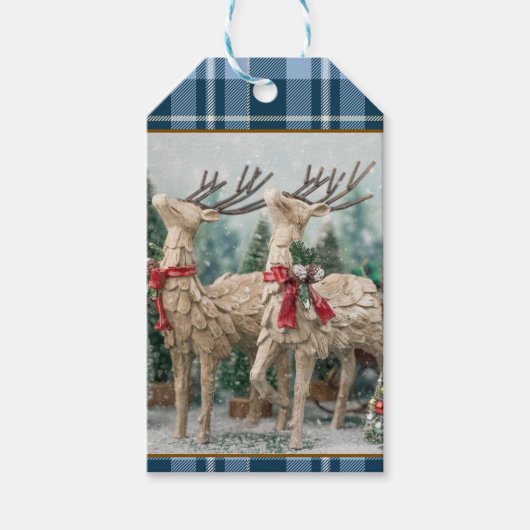 Boerderij Blue Buffalo Plaid Waterverf Rendier Cadeaulabel (Voorkant)