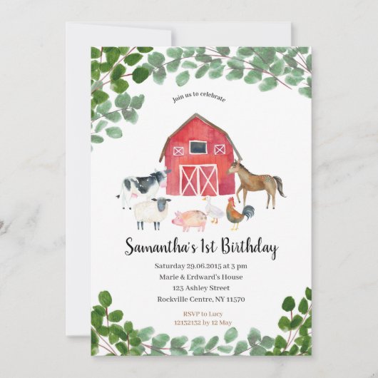 Boerderij Boy Birthday Invitation Greenery Kaart (Voorkant)