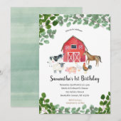 Boerderij Boy Birthday Invitation Greenery Kaart (Voorkant / Achterkant)
