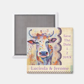 Boerderij Bruiloft Koe Save the Date Magneet (Voorkant / Achterkant)