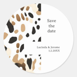 Boerderij Bruiloft Koeienhuid print De datum opsla Ronde Sticker
