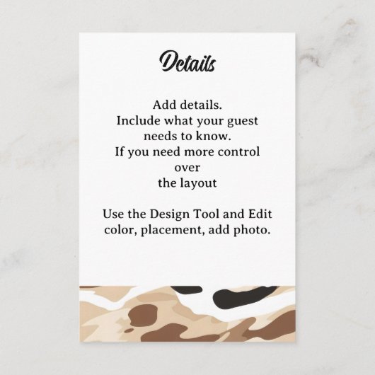 Boerderij Bruiloft Koeienhuid Print Informatiekaartje (Achterkant)