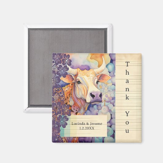 Boerderij Bruiloft os Koe Dank u Magneet (Voorkant / Achterkant)