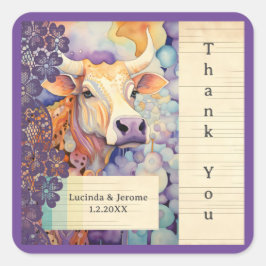 Boerderij Bruiloft os Koe Dank u Vierkante Sticker