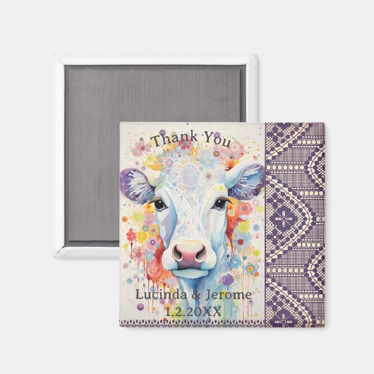 Boerderij bruiloft witte koe dank je magneet (Voorkant / Achterkant)