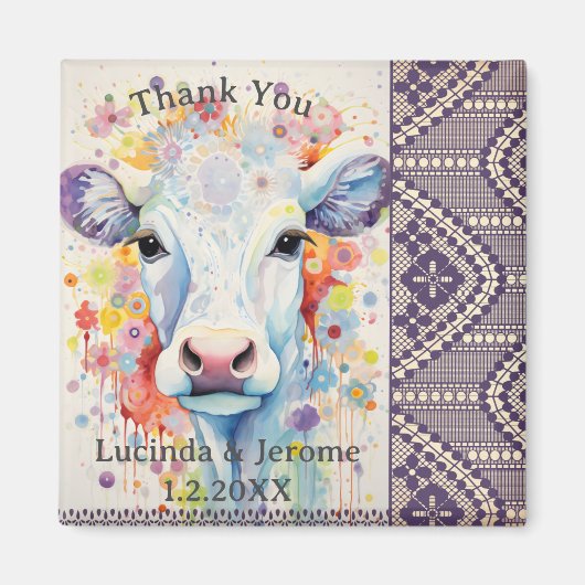 Boerderij bruiloft witte koe dank je magneet (Voorkant)