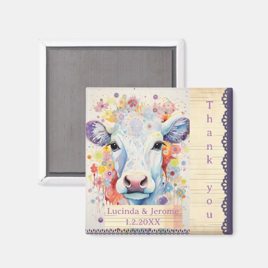 Boerderij Bruiloft Witte Koe Dank u Magneet (Voorkant / Achterkant)