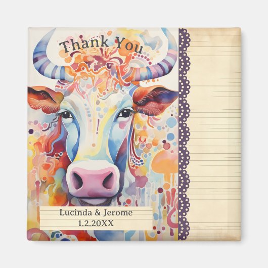 Boerderij Bruiloft Witte Koe Dank u Magneet (Voorkant)