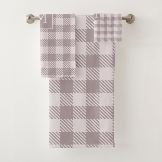 Boerderij Buffalo Check Plaid Beige Monogram Bad Handdoek (Insitu)