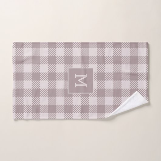Boerderij Buffalo Check Plaid Beige Monogram Bad Handdoek (Handdoek)