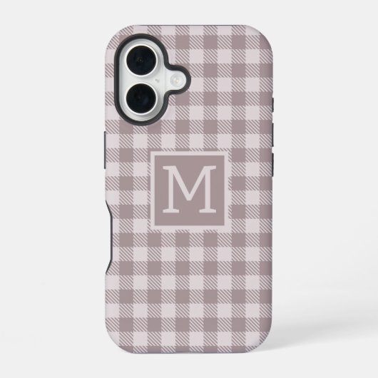 Boerderij Buffalo Check Plaid Beige Monogram iPhone 16 Hoesje (Achterkant)