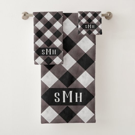 Boerderij Buffalo Plaid Check 3 Letter Monogram Bad Handdoek (Insitu)