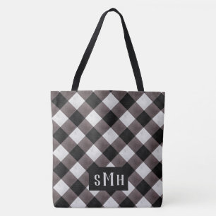 Boerderij Buffalo Plaid Check 3 Letter Monogram Tote Bag