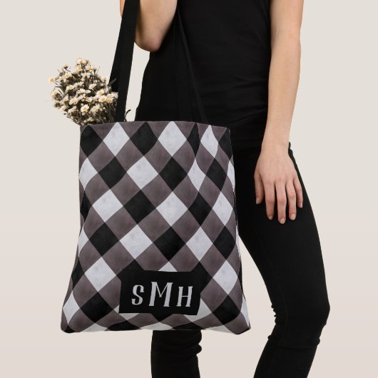 Boerderij Buffalo Plaid Check 3 Letter Monogram Tote Bag (Dichtbij)