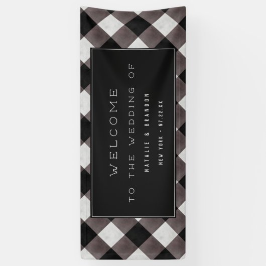 Boerderij Buffalo Plaid Check Wedding Welkom Spandoek (Verticaal)