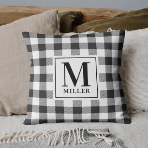 Boerderij Buffalo Plaid Familie Naam Monogram Kussen